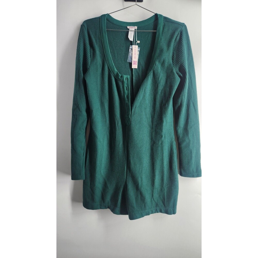 Adore Me Green Rain Forest Large Waffle Knit Dawn Romper NWT